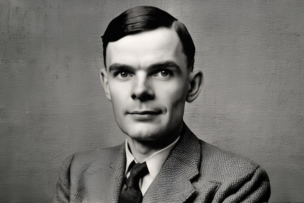 Alan Turing, beroemd voor zijn werk aan het breken van de Enigma code tijdens de Tweede Wereldoorlog.