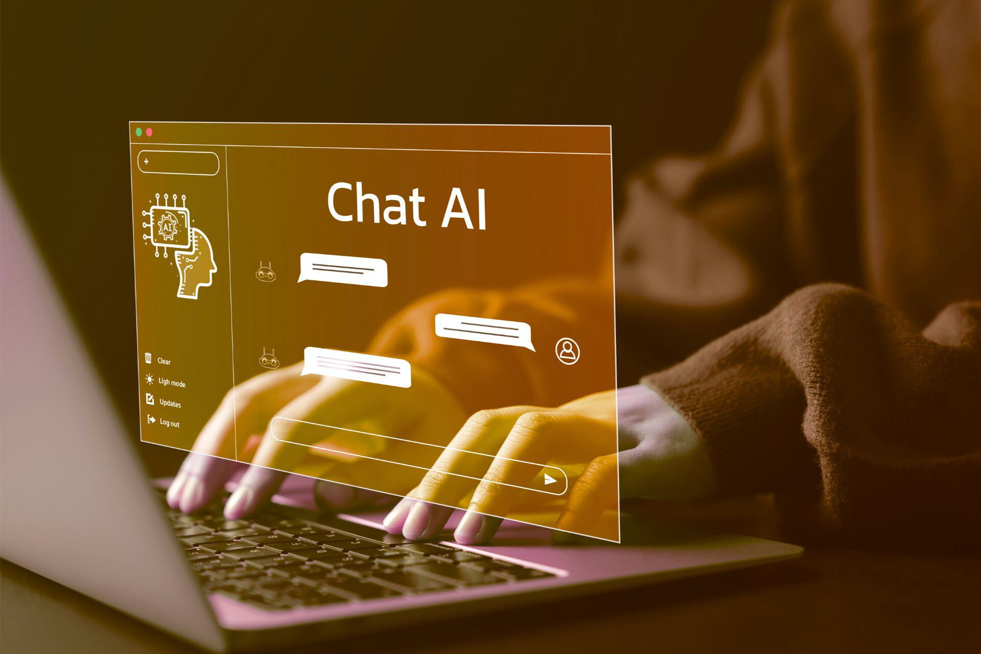 Een persoon gebruikt een laptop met een AI-chatprogramma, een praktische praktische toepassing van kunstmatige intelligentie.