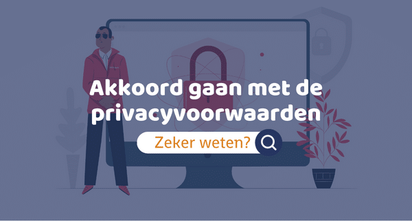 Digitale tekening van een computer met daarop de volgende tekst: Akkoord gaan met de privacyvoorwaarden - zeker weten?